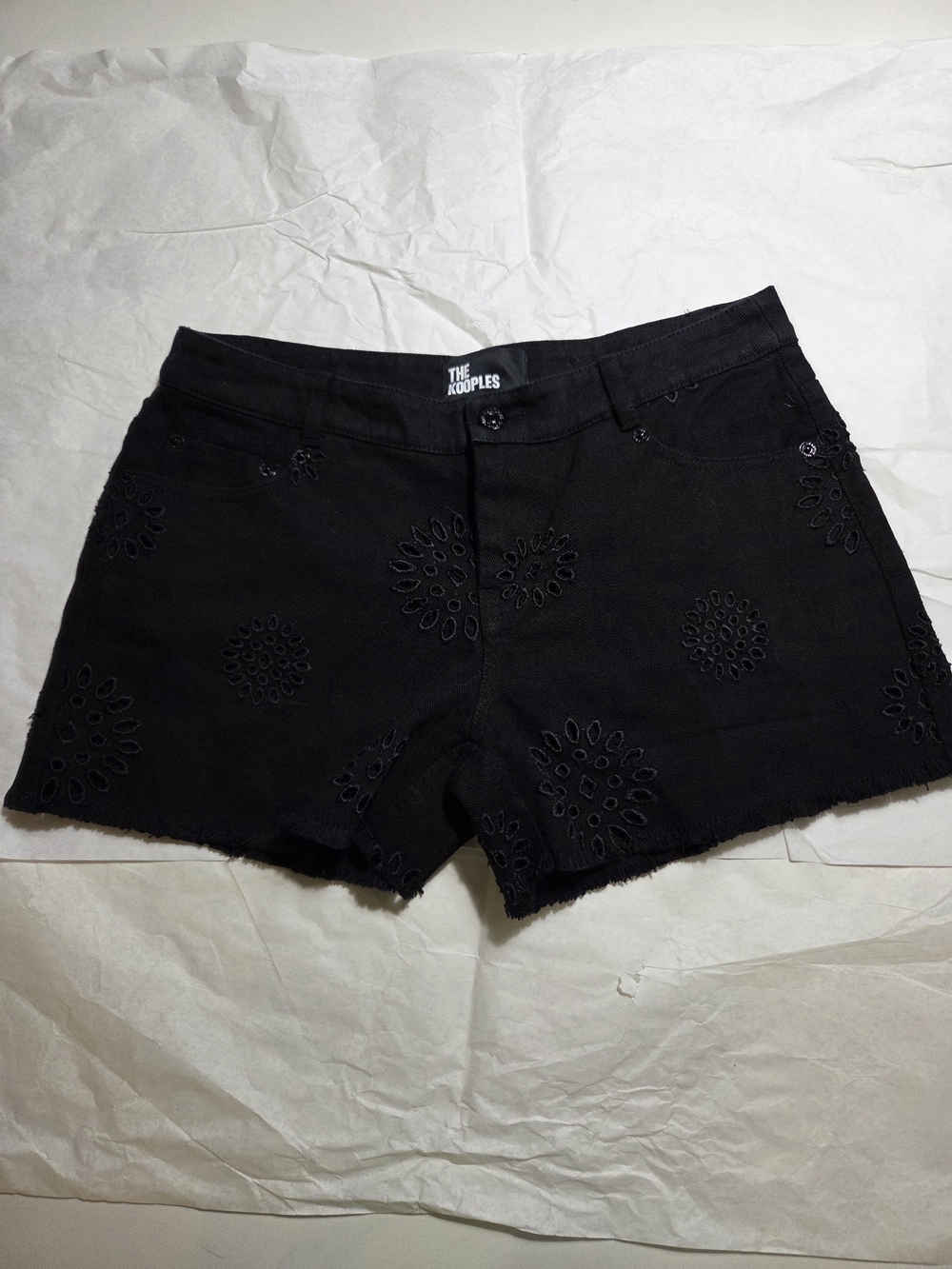 The Kooples Black Eyelet Denim Shorts